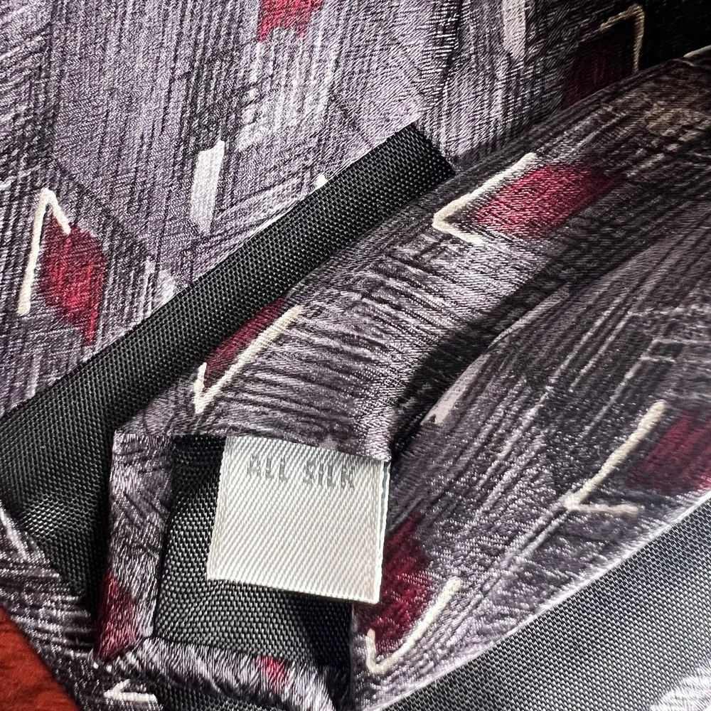 Pierre Cardin Mens Silk Tie Gray Red Abstract Geometric Wide‎ Necktie Designer